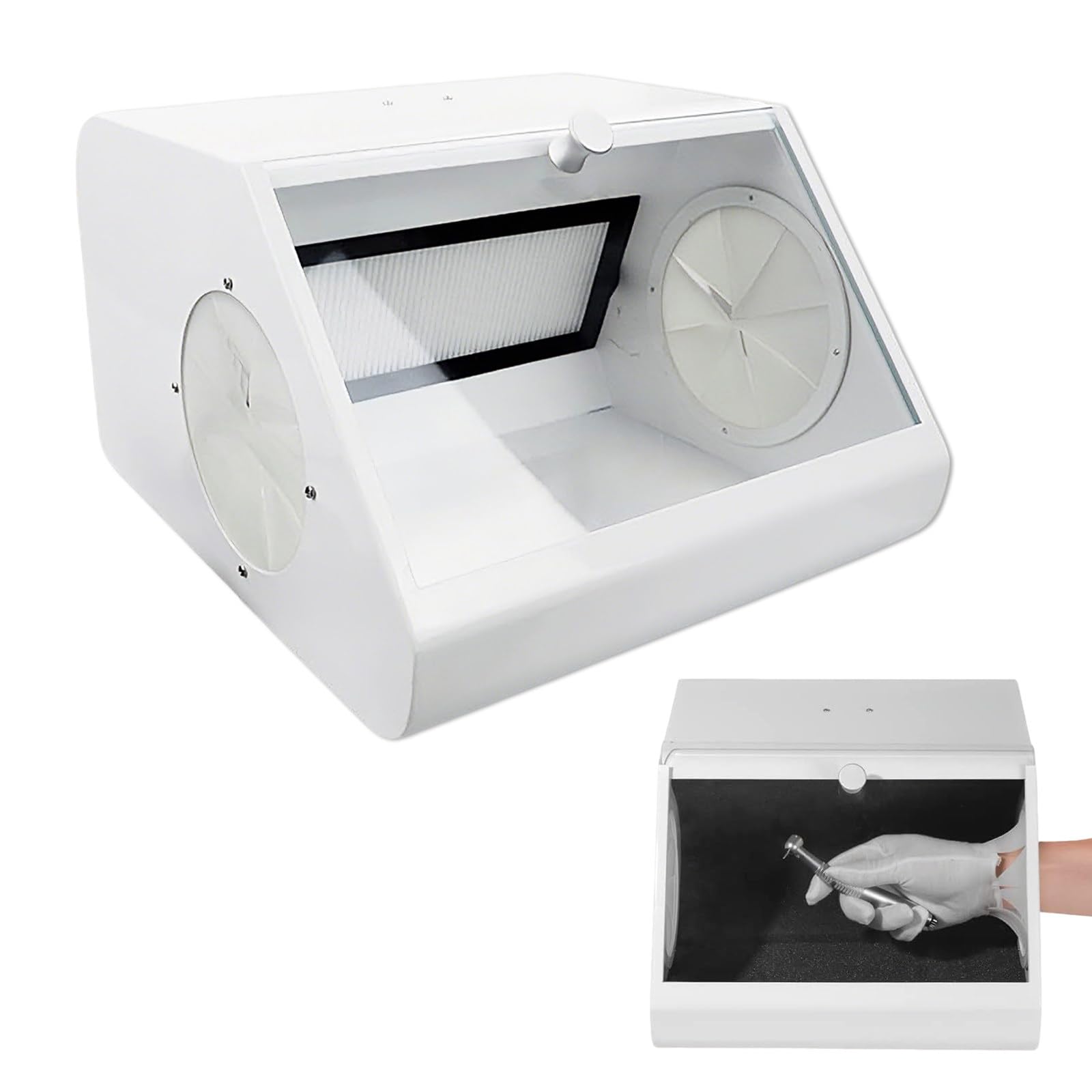 Zahnpolier- Und Schleifbox, Sandstrahl- Und Staubdichte Box, Mit LED-Lichtquelle & 2 Filtern, Hochtransparentes Sichtfenster, Reduziert Staubschäden für Anwender