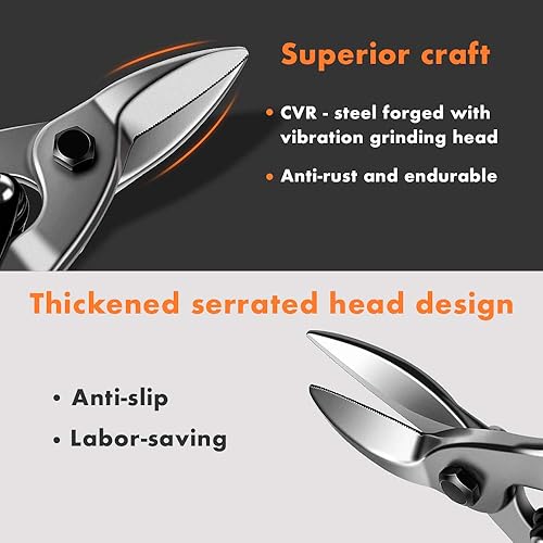 Miniatura 3 de Tijeras de aviación de 12 pulgadas, tijeras de corte recto largo con cuchilla CR-V y agarre cómodo, tijeras de 11.811 in para cortar láminas de