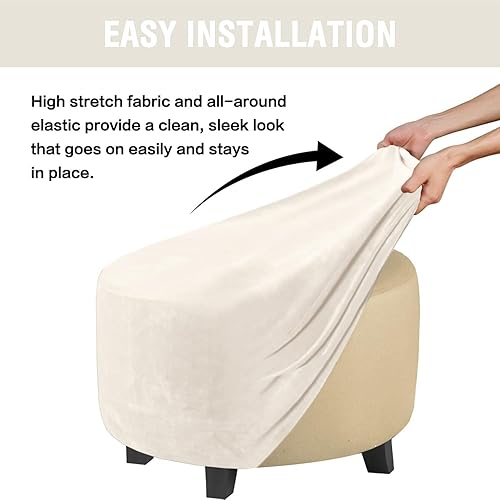 Miniatura 4 de Abeibei Fundas otomanas redondas, protector otomano de alta elasticidad para reposapiés, taburete, muebles, fundas otomanas de terciopelo de felpa