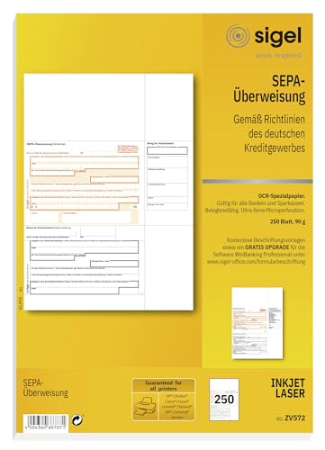 SIGEL ZV572 SEPA-Überweisungen, A4, 250 Blatt,...