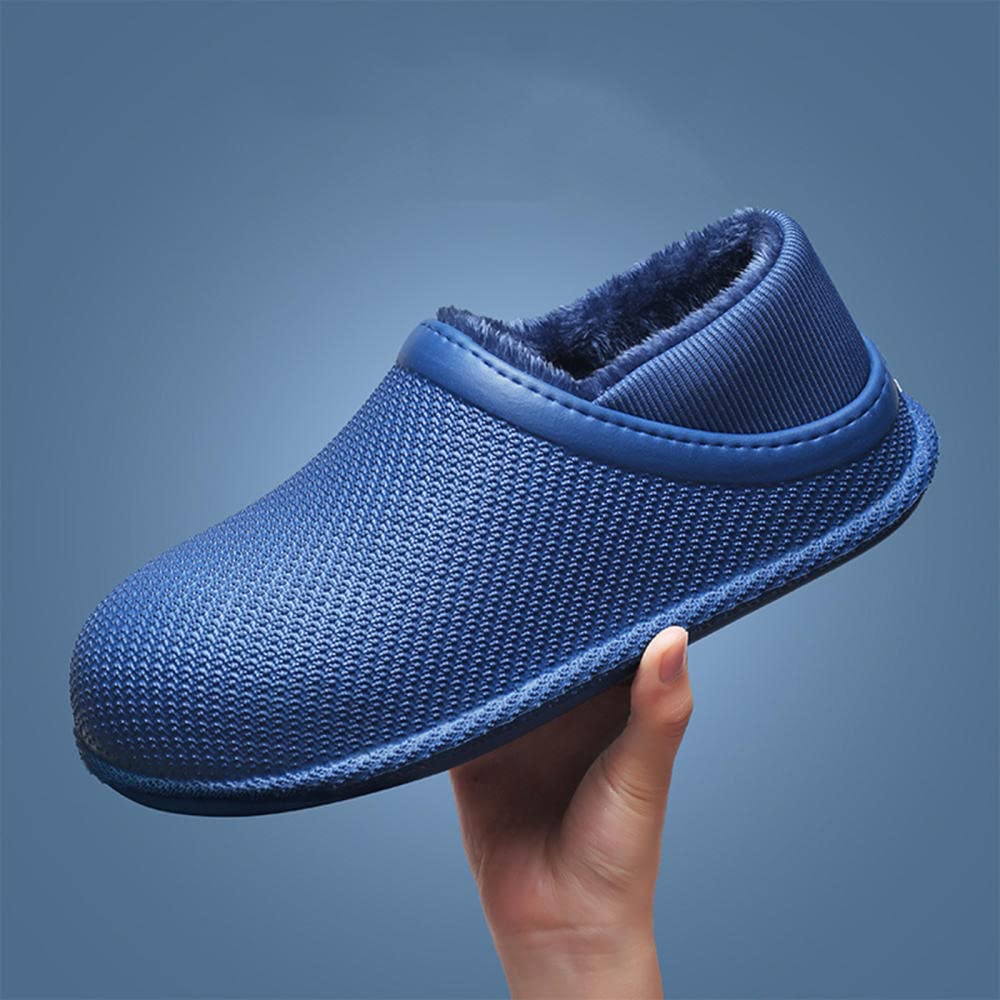 Pantoufles hiver homme d'intérieur en coton et velours premium bleu taille 43-44
