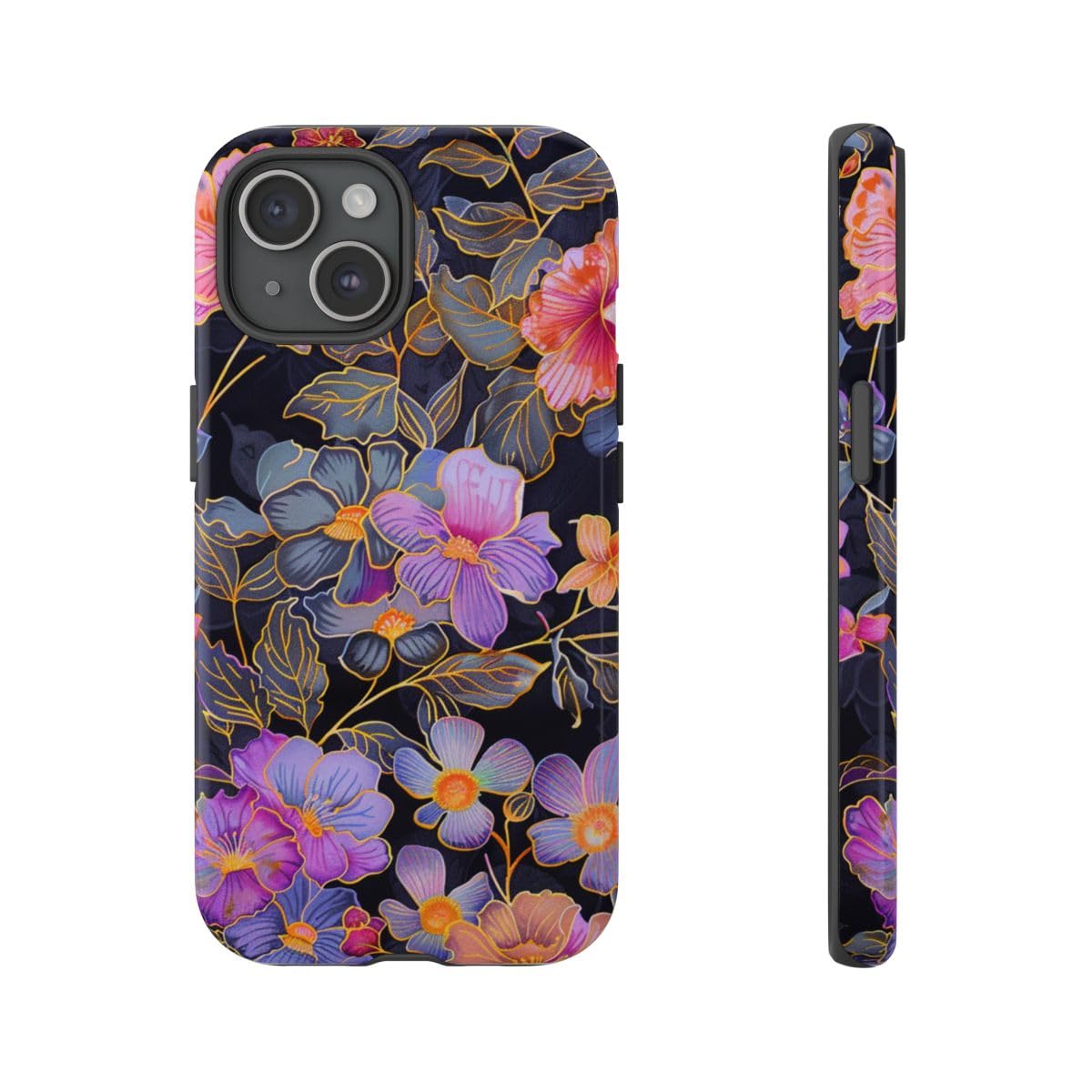 Coque iPhone 15 fleurie noire rigide pour éviter les rayures au quotidien - 4
