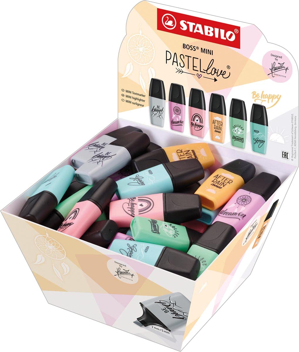 Stabilo Boss - Mini palillo expositor con 50 marcadores fluorescentes - trazo entre 2 y 5 mm - Tinte con base de agua - anti iseco