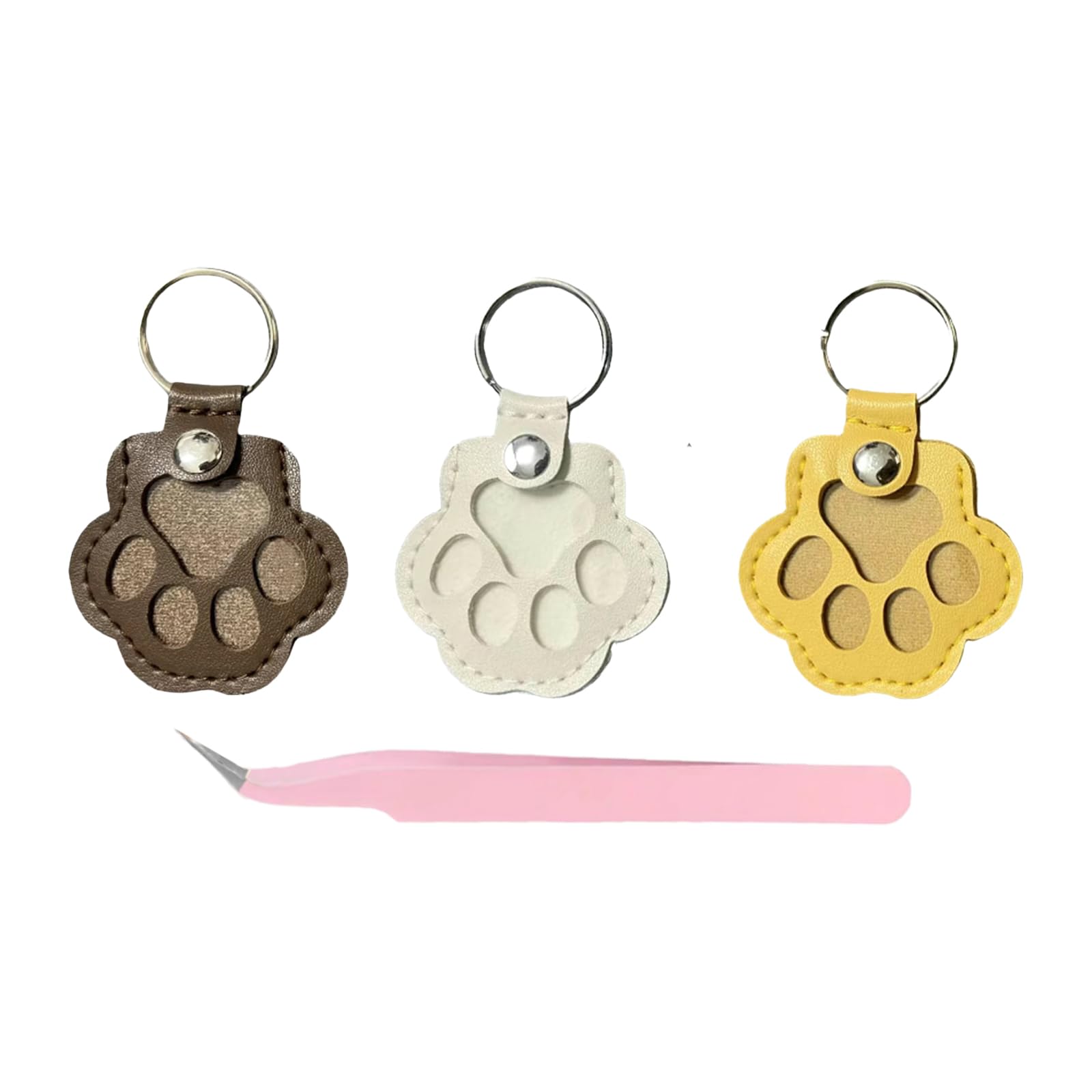 Pinpulux 3Pcs Paw Shape Leather Keychain Pendant, Fur Memorial Pouch Keyring Set Including Storage Pouch Keychain Charm for Pet Loss Gift