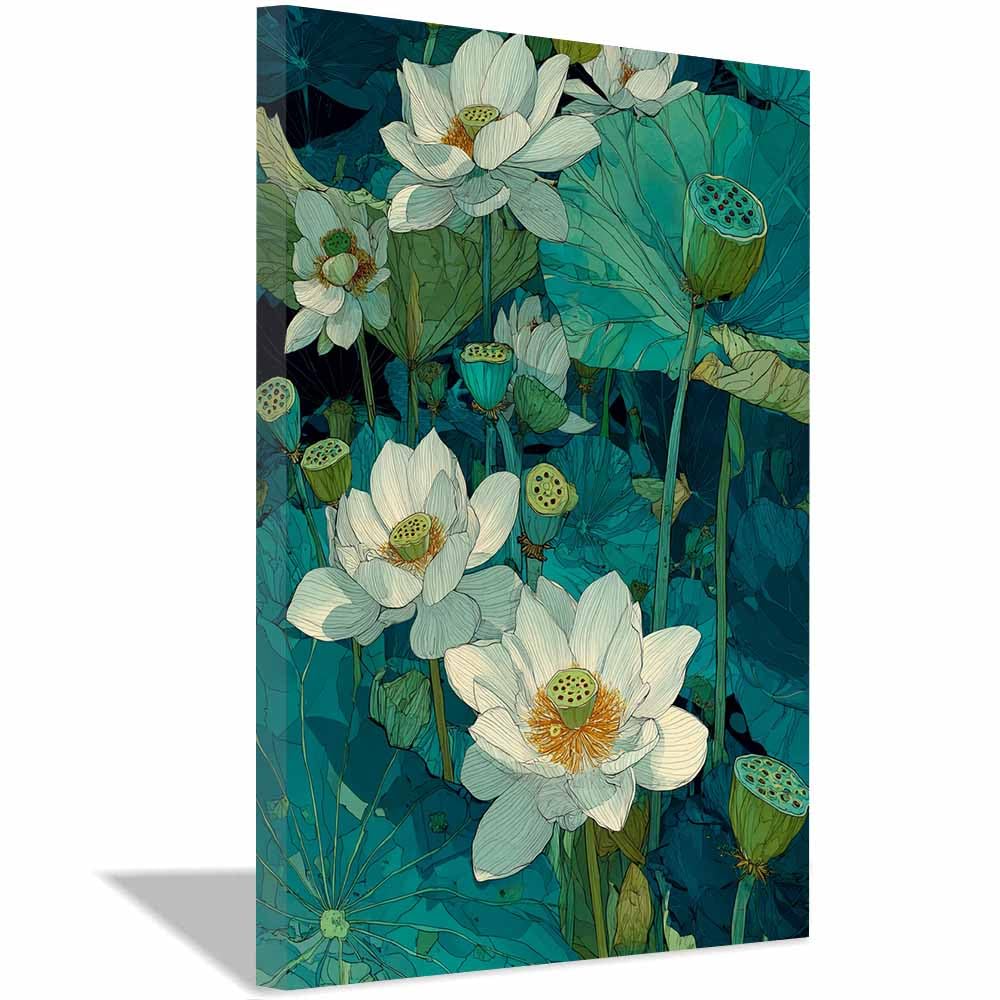 Hoqiu Multicolor Flower Posters Teals Lotuses Wall Decor Modern Canvas Wall Art, Decorative Paintings, Canvas Painting Wall Art For Home Decor.(Multicolor)-60X80cm Framed