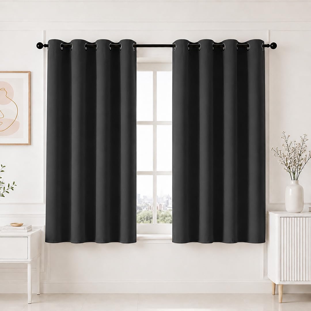 HOMEMONDE 100% True Blackout Window Curtains 5 Feet Single Pcs - Curtain for Living Room, Bedroom, Office, 60L Inch x 46 Inch - (Black, 152 x 118 CM)