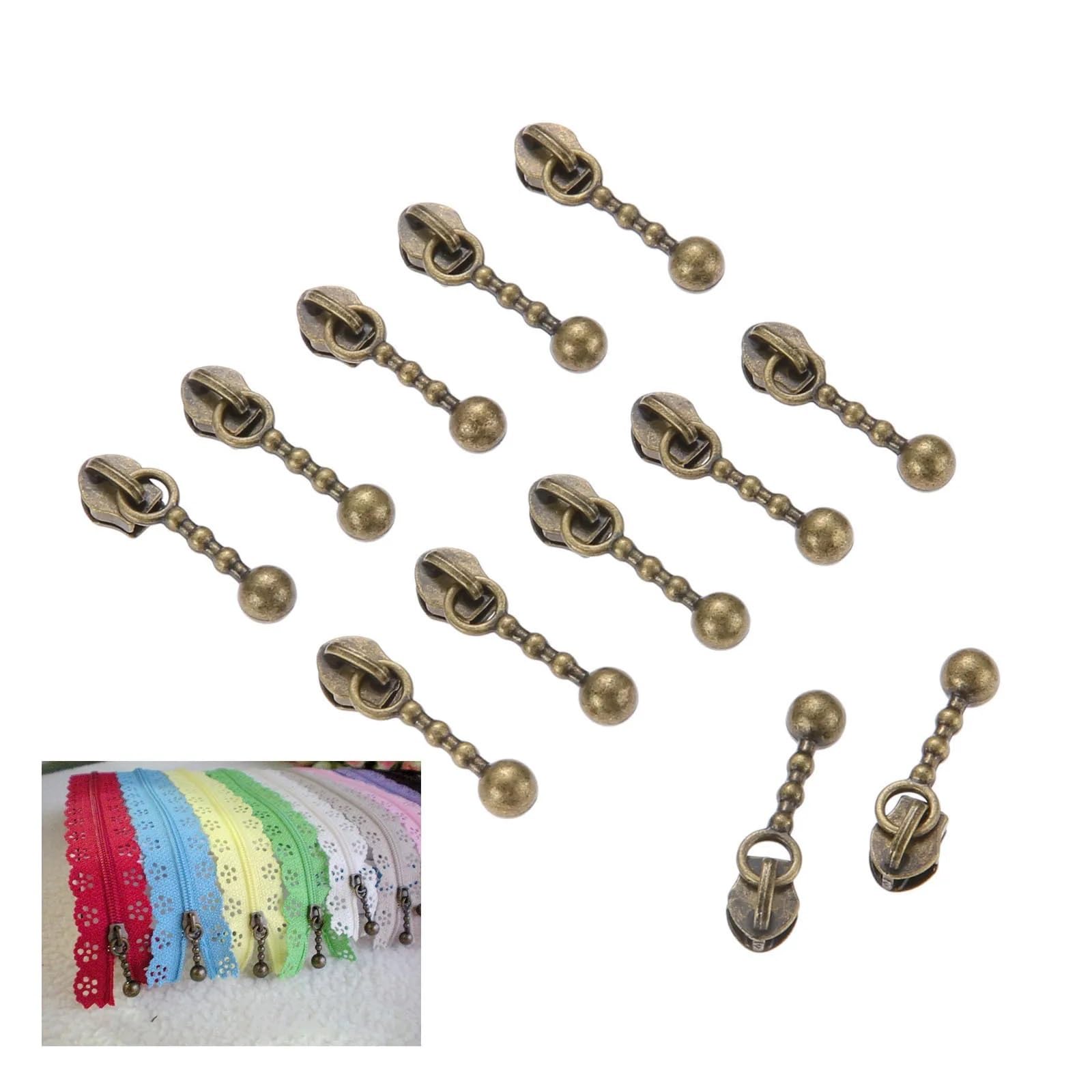 Tiradores de cremallera, 200 unidades, deslizadores de cremallera de metal 3#, cremalleras de nailon reemplazan la forma de gota de tracción, bronce antiguo