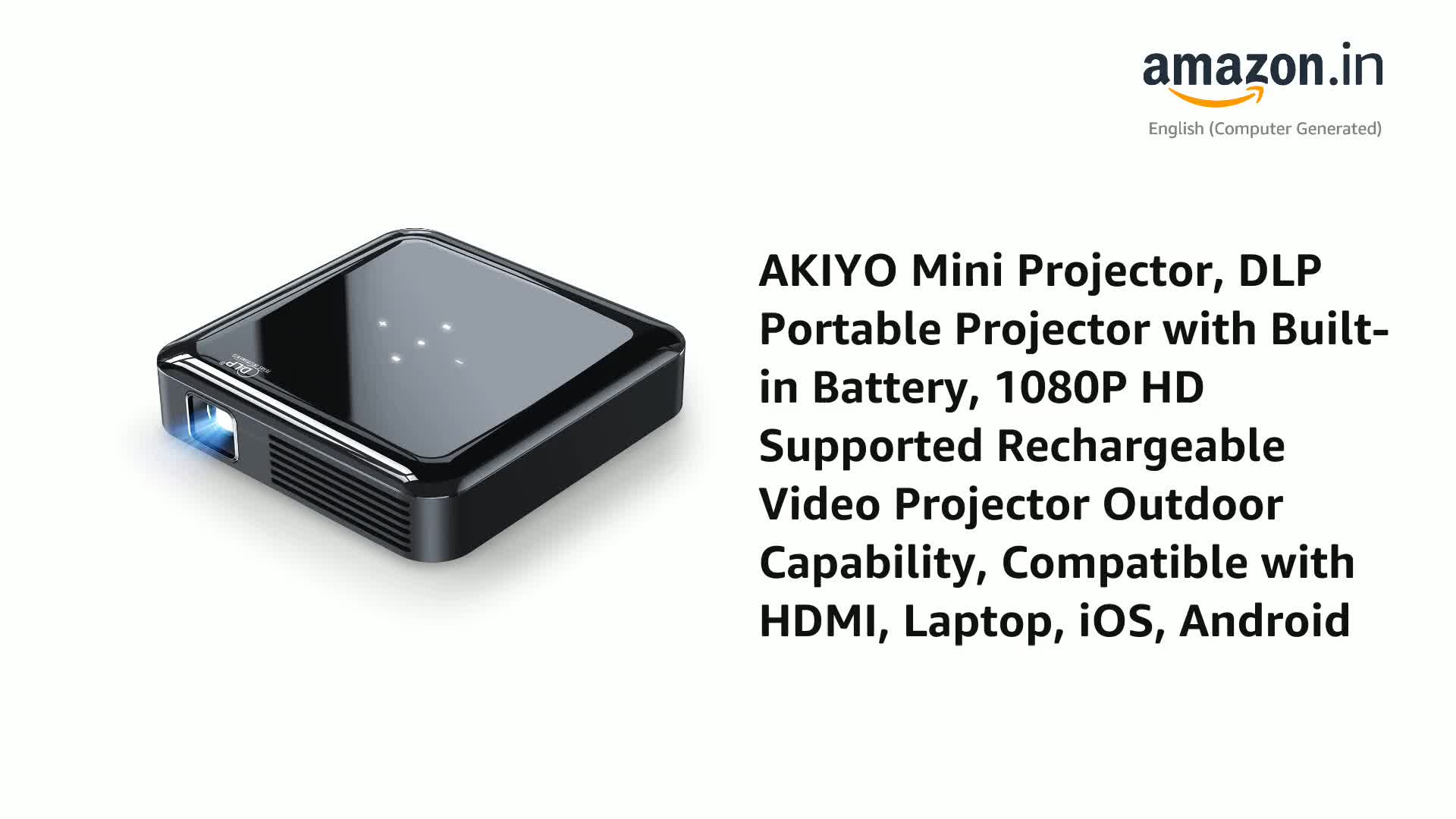 AKIYO Mini Projector, DLP Portable Projector with Built-in Battery