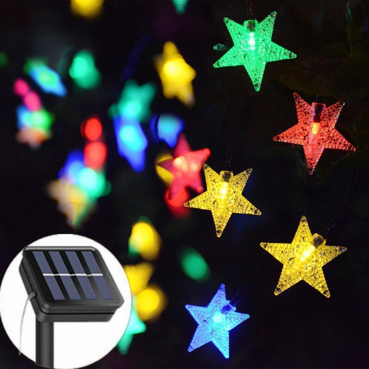 HULX Solar Star String Lights, 6M 30LED Star Garden Lights Star Fairy Lights Outdoor Solar Powered with 8 Mode Waterproof (Multicolor)