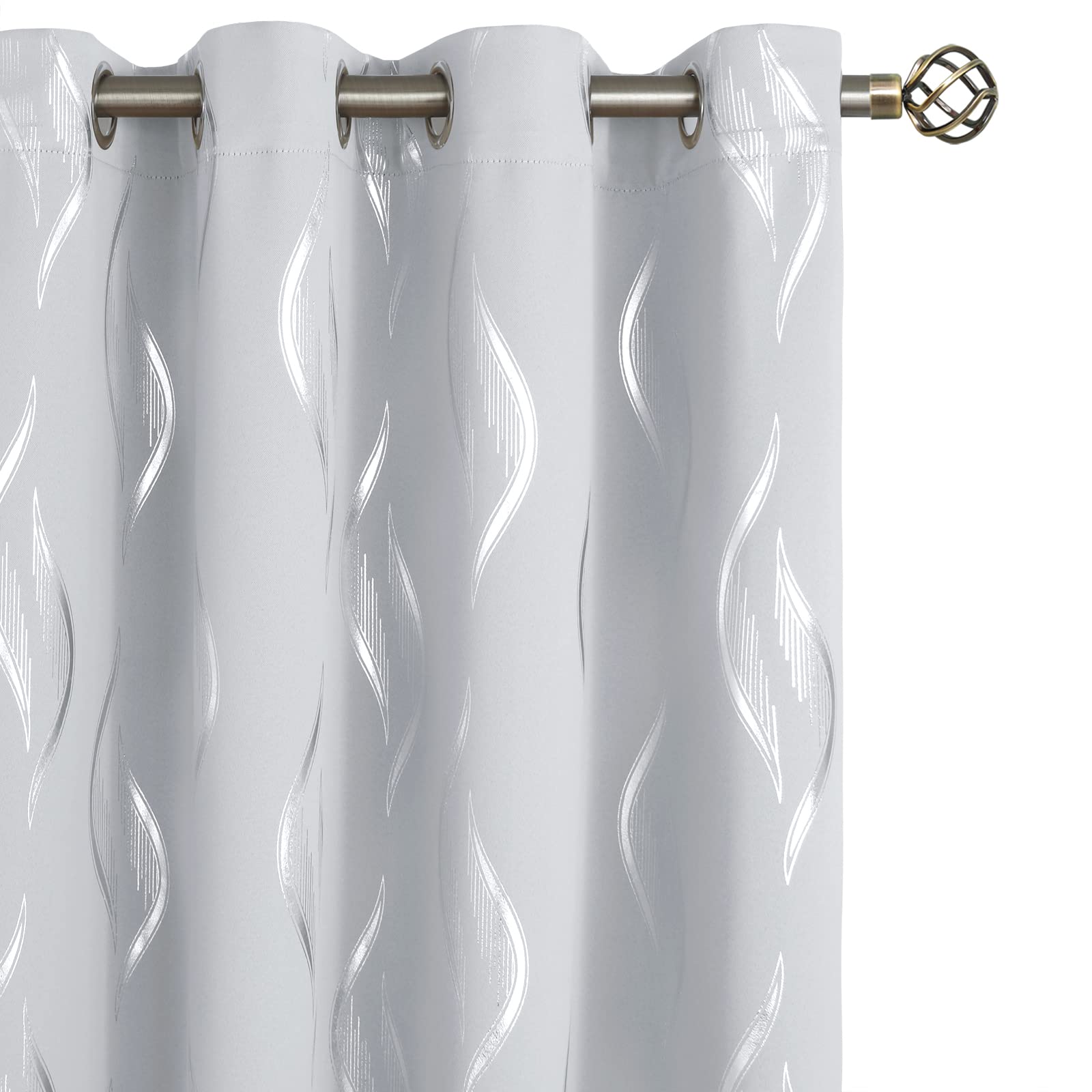 BGment Room Darkening Curtains 84 Inch Long, Grommet Thermal Insulated Drapes Window Treatment Curtains with Silver Harp Printed for Bedroom, 2 Panels, 52 x 84 Inch, Greyish White