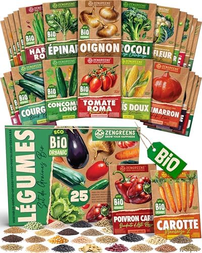ZenGreens® - Kit de graines de légumes bio - 25 variétés pour une...
