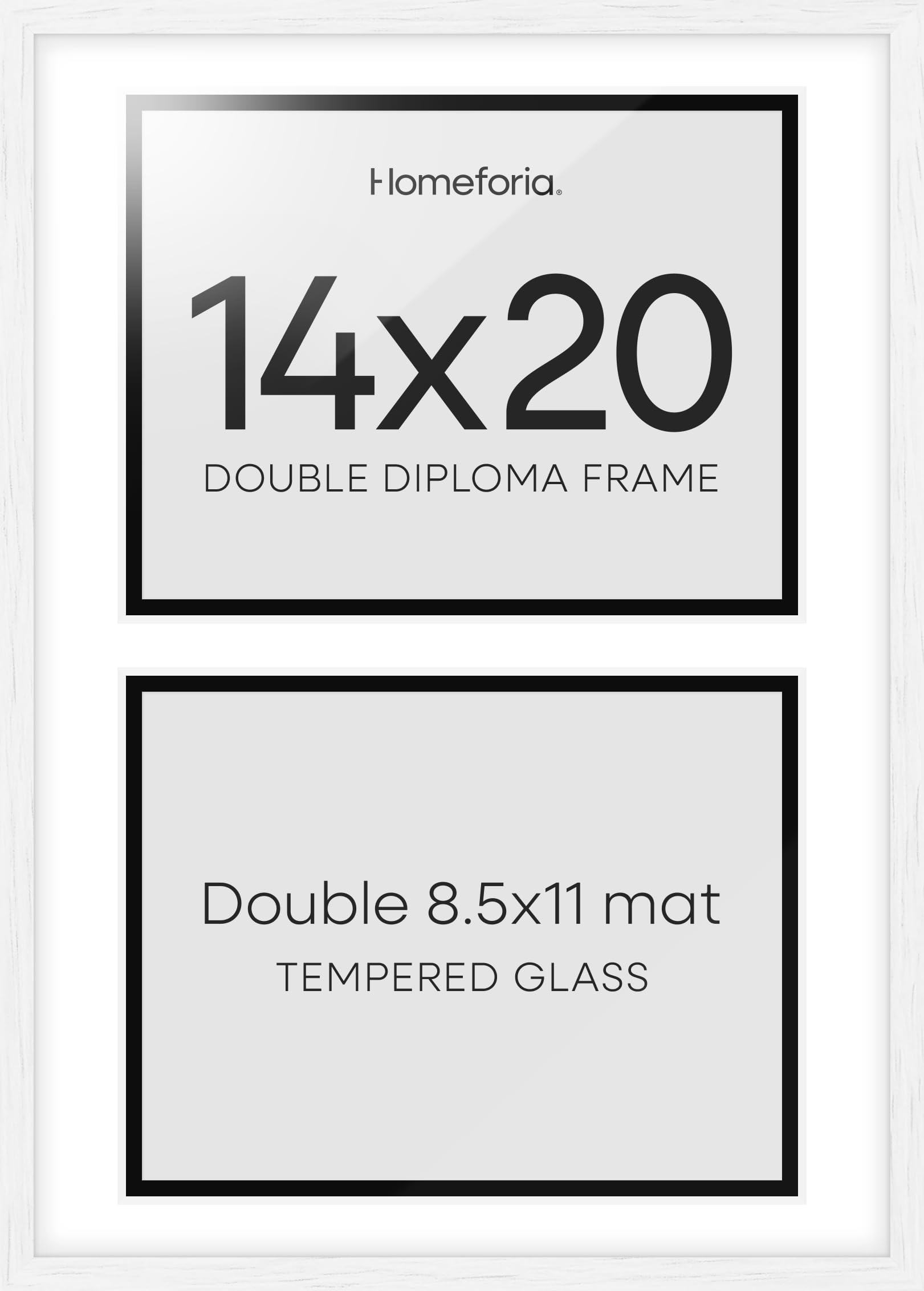 Homeforia 14x20 Double Diploma White Frame, High End Oak 14 x 20 Certificate Wood Frames with Mat for Two 8.5x11 Diplomas, 20x14 Wooden Dual Award Graduation Frames, Tempered Glass, Wall Kit, Set of 2