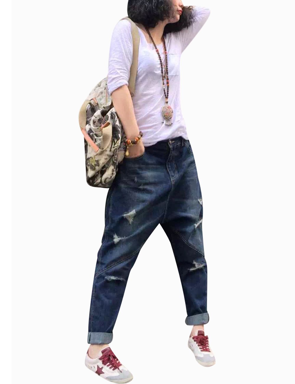 Youlee Jeans da Donna Harem Foro Rotto con Tasche