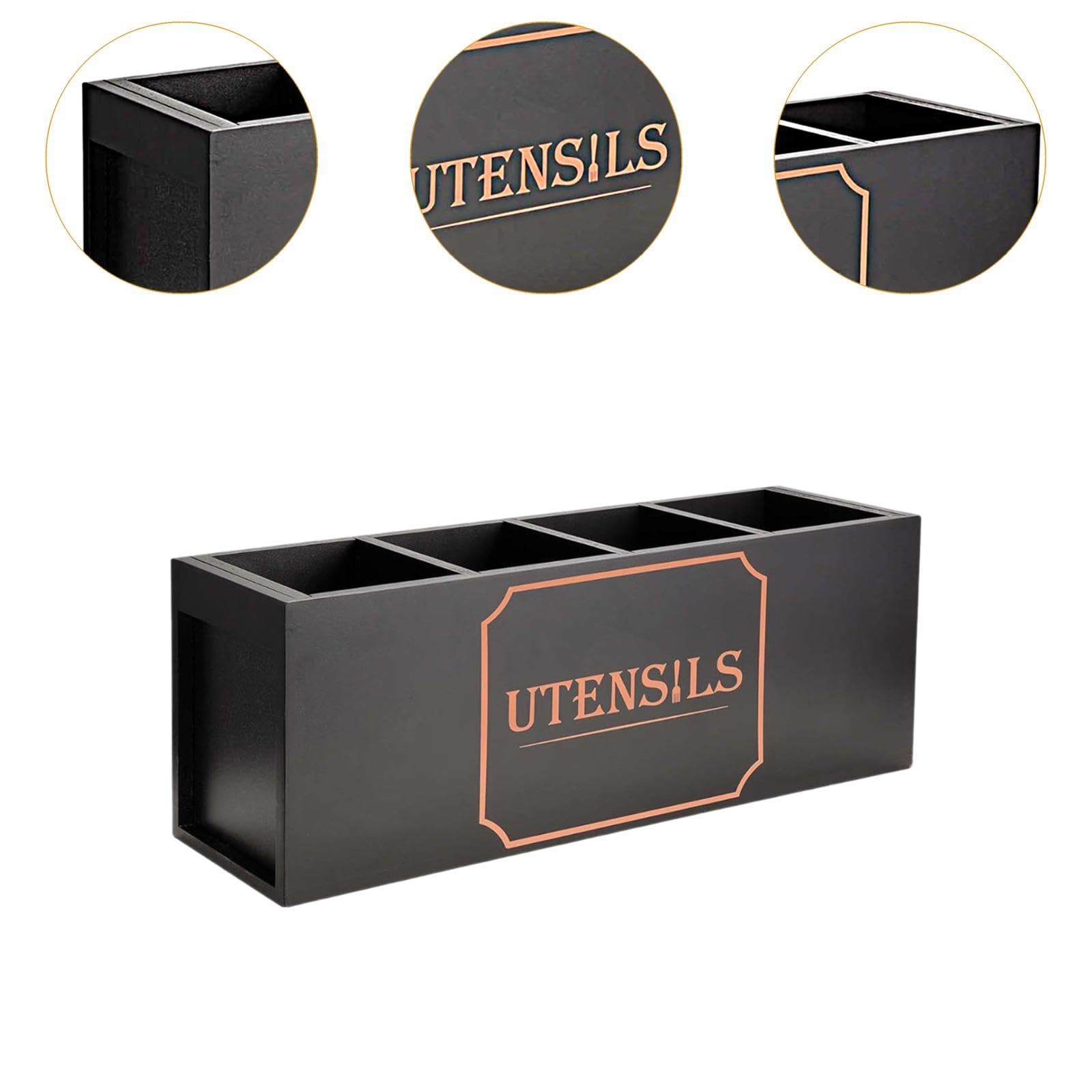 Rustikaler Besteckhalter Aus Holz - 4-teiliges Set Mit Tablett Für Messer, Gabel & Löffer