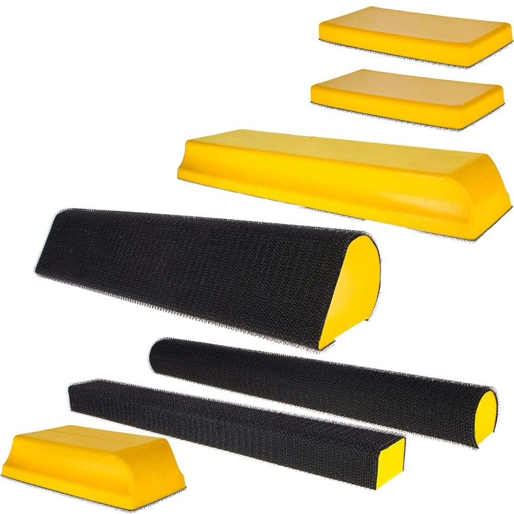 Tamponi per Levigatrice Portatile con Gancio e - Set di 7 Blocchi per Levigatura Manuale, Forme Piatte, Rettangolari, Curve, Rotonde e Sagomate