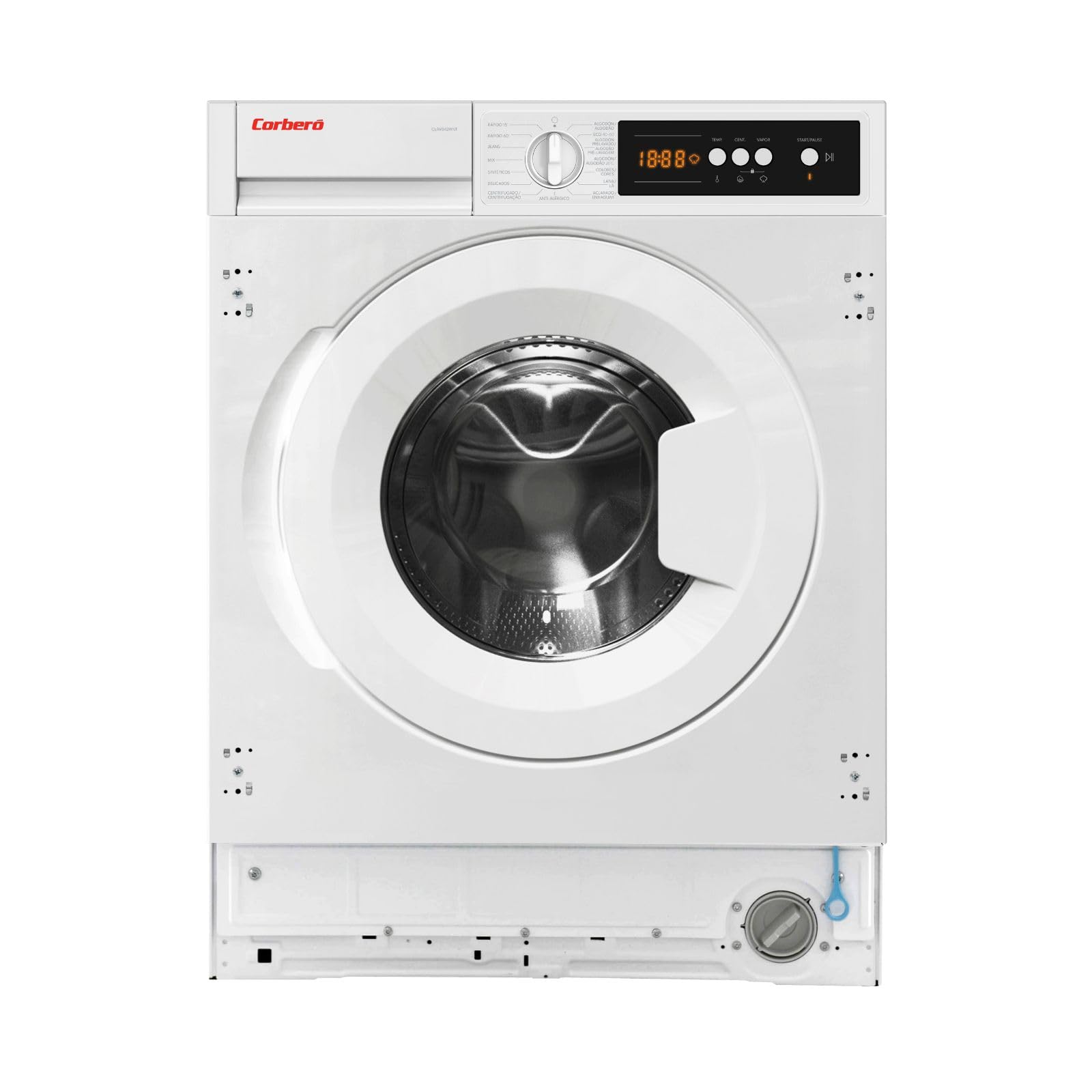 Corberó - Lavadora Carga Frontal Integrable| CLAV8424INT | 8 Kg | 1400 RPM | Motor Inverter | Vapor | Antialérgico | Display LED | 16 Programas | Lavado Rápido 15 Min. | Blanco