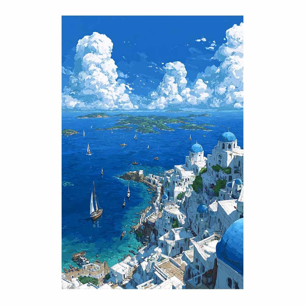 HOQIU Canvas Wall Art Santorini Blue Domes canvas art, art print, house decor, bedroom wall decor above bed, prints for living room.(Multicolor)-80x120cm Unframed