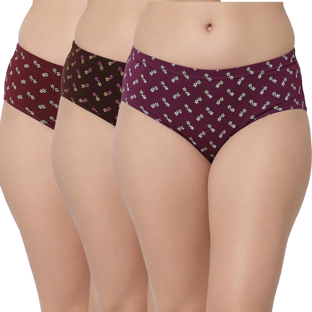 floret Pack of 3 Multicoloured Floral Print Cotton Fabric Mid-Waist Inner Elastic Panty/Underwear/Hipster/Lingerie/Undies/Briefs-picture-20