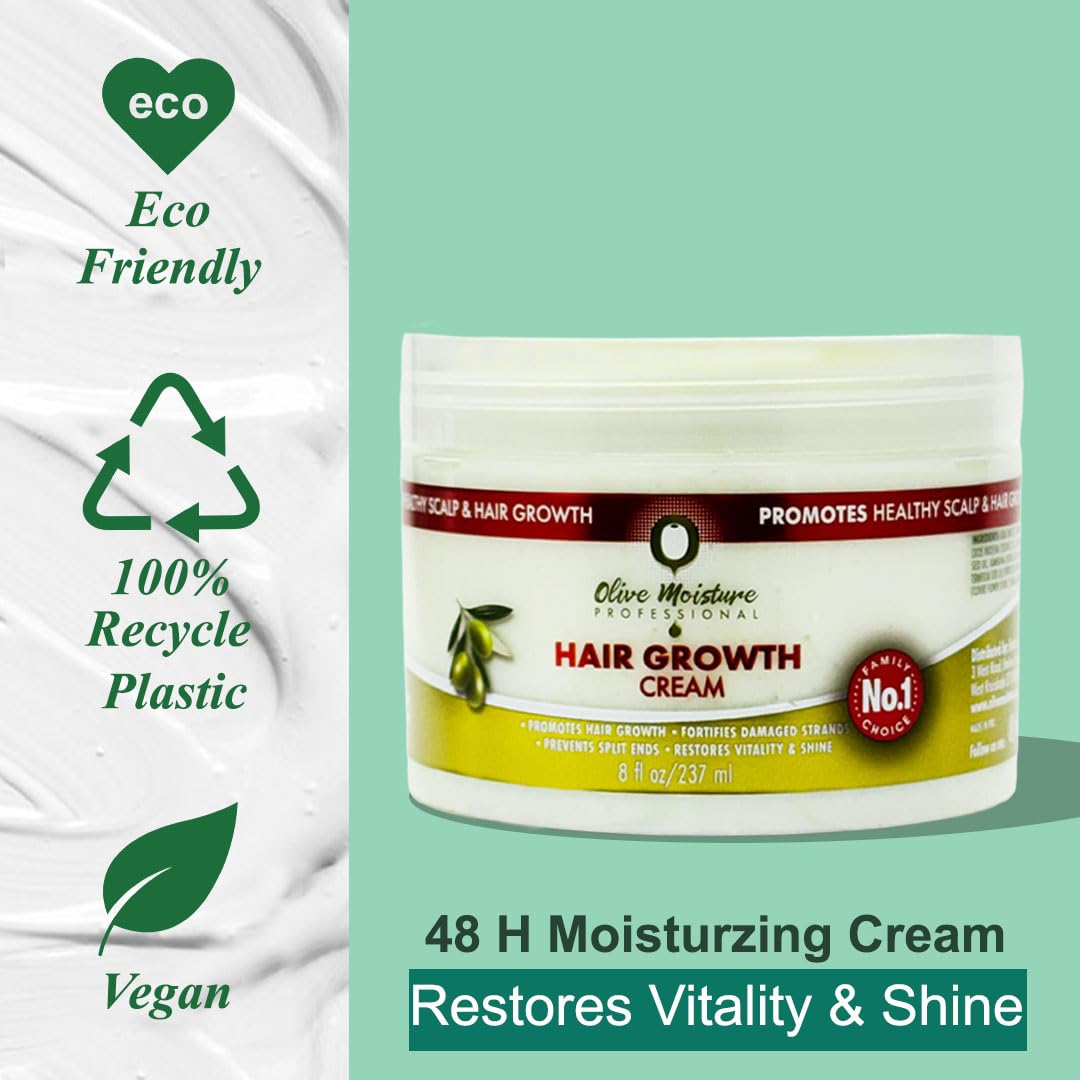 Olive Moisture Hair Growth Cream 8oz (237ml), Stimulates Hair Growth, Deep Moisture, Shine Boost - Image 4