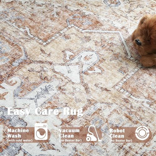 Jinchan ZDJCRGKABUL-5R-D Round Rug 5Ft Washable Rug Area Rug Vintage Rug Indoor Floor Cover Print Distressed Brick Red Multi Circle Rug 5' Round Chenille Accent Rug Kitchen Living Room Bedroom Dining Room thumb #4