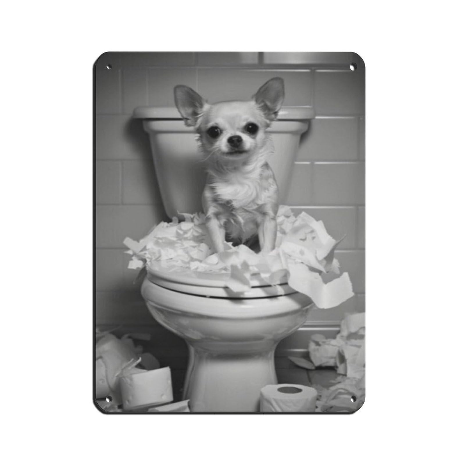 Bad Chihuahua Dog Bathroom Art Tin Sign Vintage Metal Pub Club Cafe Bar Home Wall Art Decoration Poster Retro 12x16inch(30x40cm)