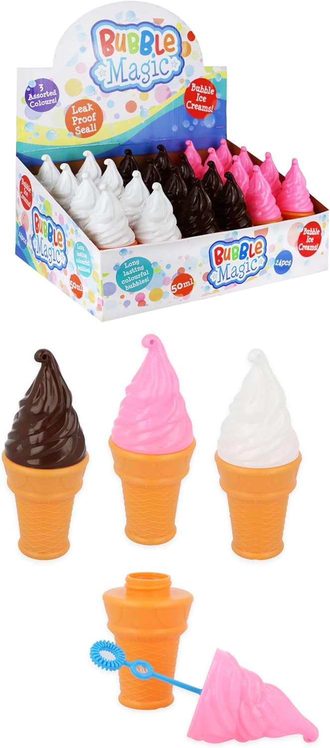 Summer Fun - 24 x Bubble Ice Cream 50ml 14cm - Bath Toy Party Favour Lucky Dip Prize Children's Entertainment- Beach Sandpit
