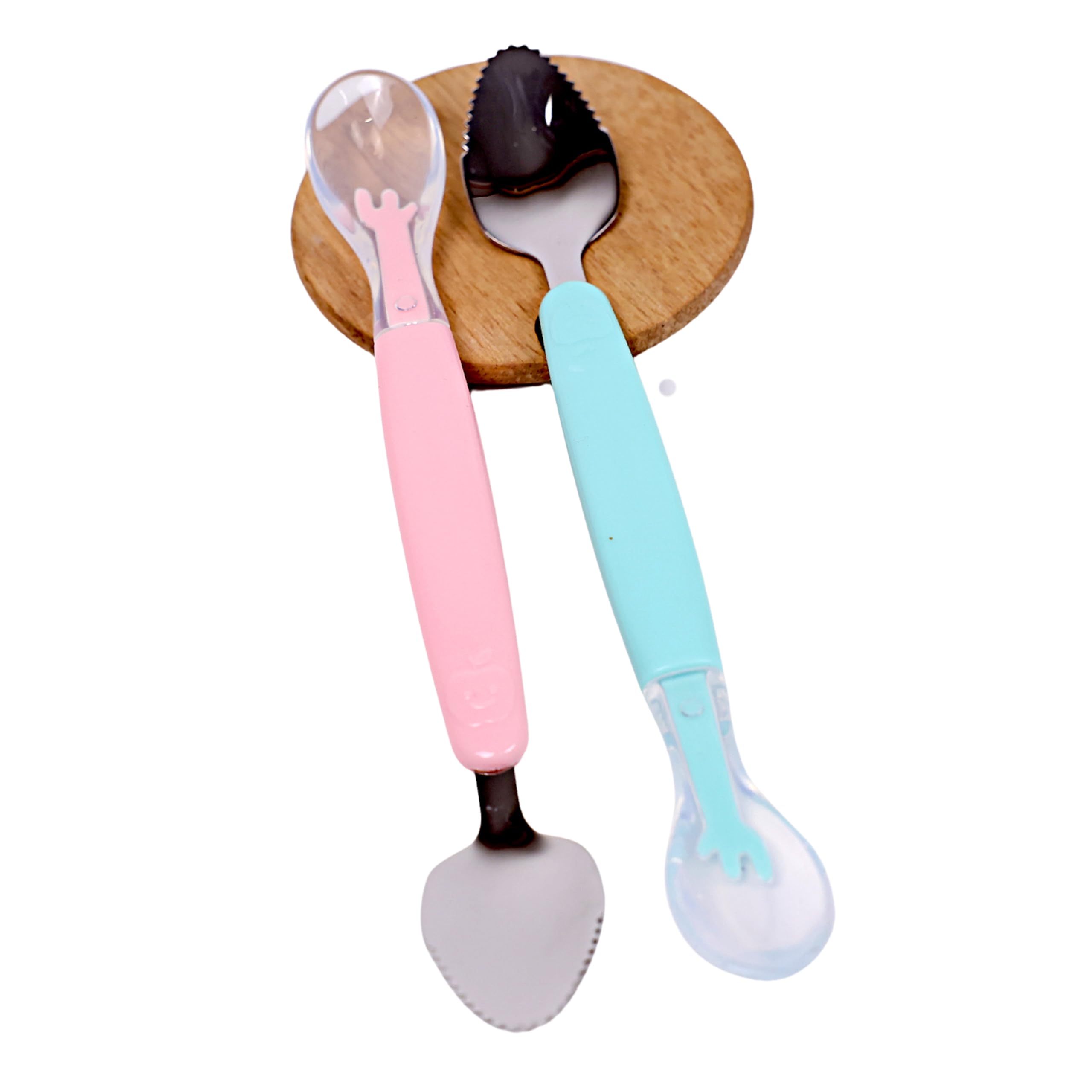 The Little Bunny 2in1 Baby Feeding Spoon with Ultra Supple Silicone Tip for Newborn, Infants, Kids & Toddlers | Dual Side Self Feeding Weaning Spoon | BPA Free Safe Utensil (Green & Pink) - Set of 2-image-14