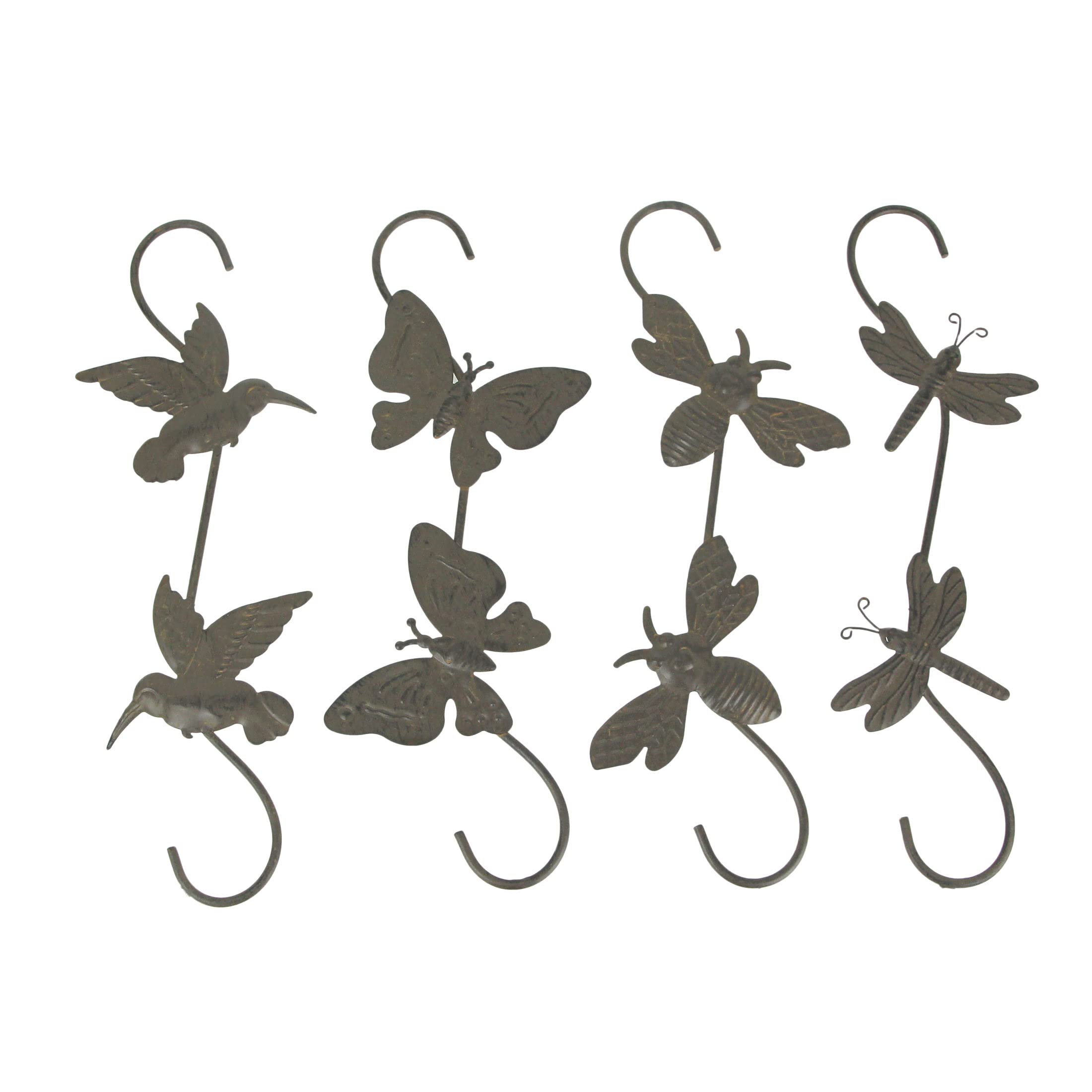 Things2Die4 Set of 4 Rustic Metal Hook Plant Hangers Hummingbird, Bee, Butterfly, Dragonfly