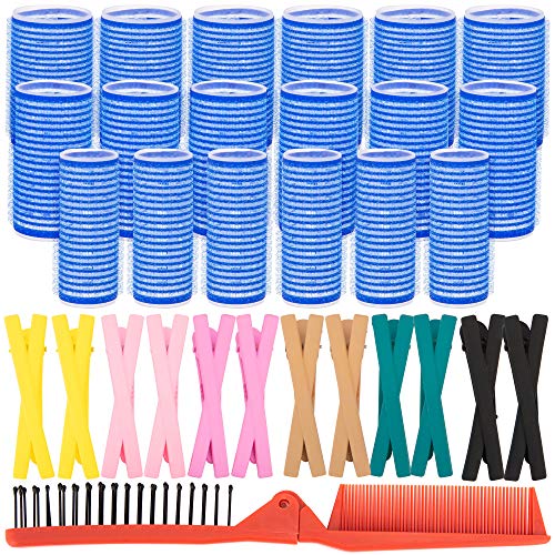 Self-Grip Hair Roller Set – Self Holding Rollers – Come with Multicolor Plastic Duck Teeth Bows- Duckbill Clips – Folding Pocket Plastic Comb -Hairdressing Curlers for Men, Women, and Kids