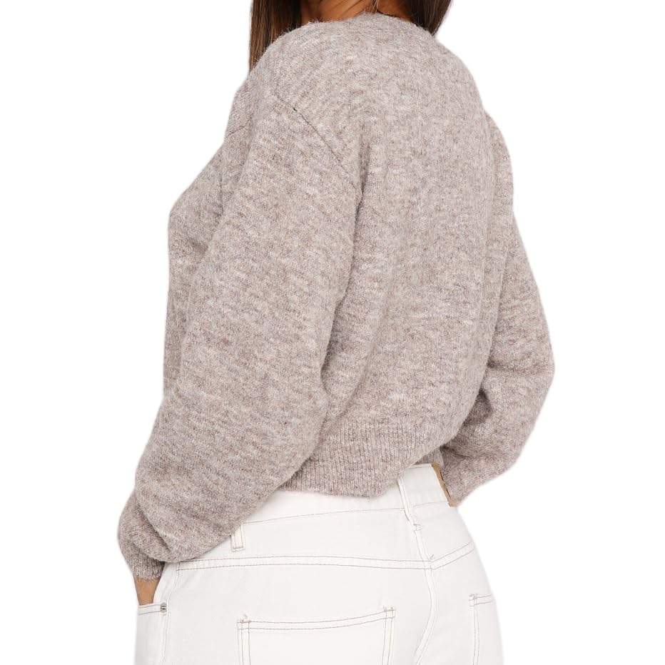 Image of Women Knit Cropped Cardigan Tops Long Sleeve Button Down Lightweight Bolero Sweater Tops