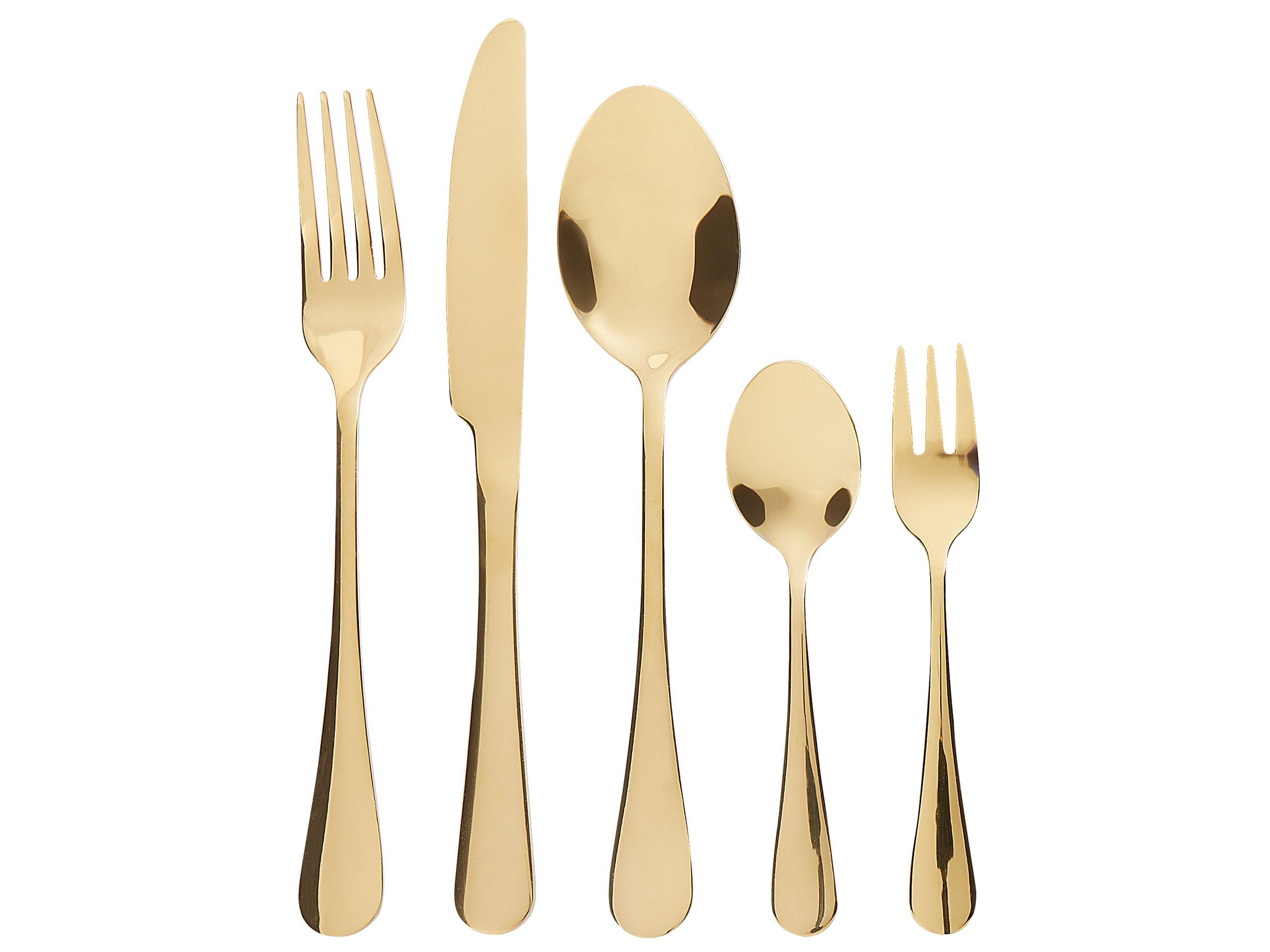 Modernes Besteck Set 30-teilig für 6 Personen Messer Gabel Löffel Teelöffel Kuchengabel Edelstahl Gold Fusilli