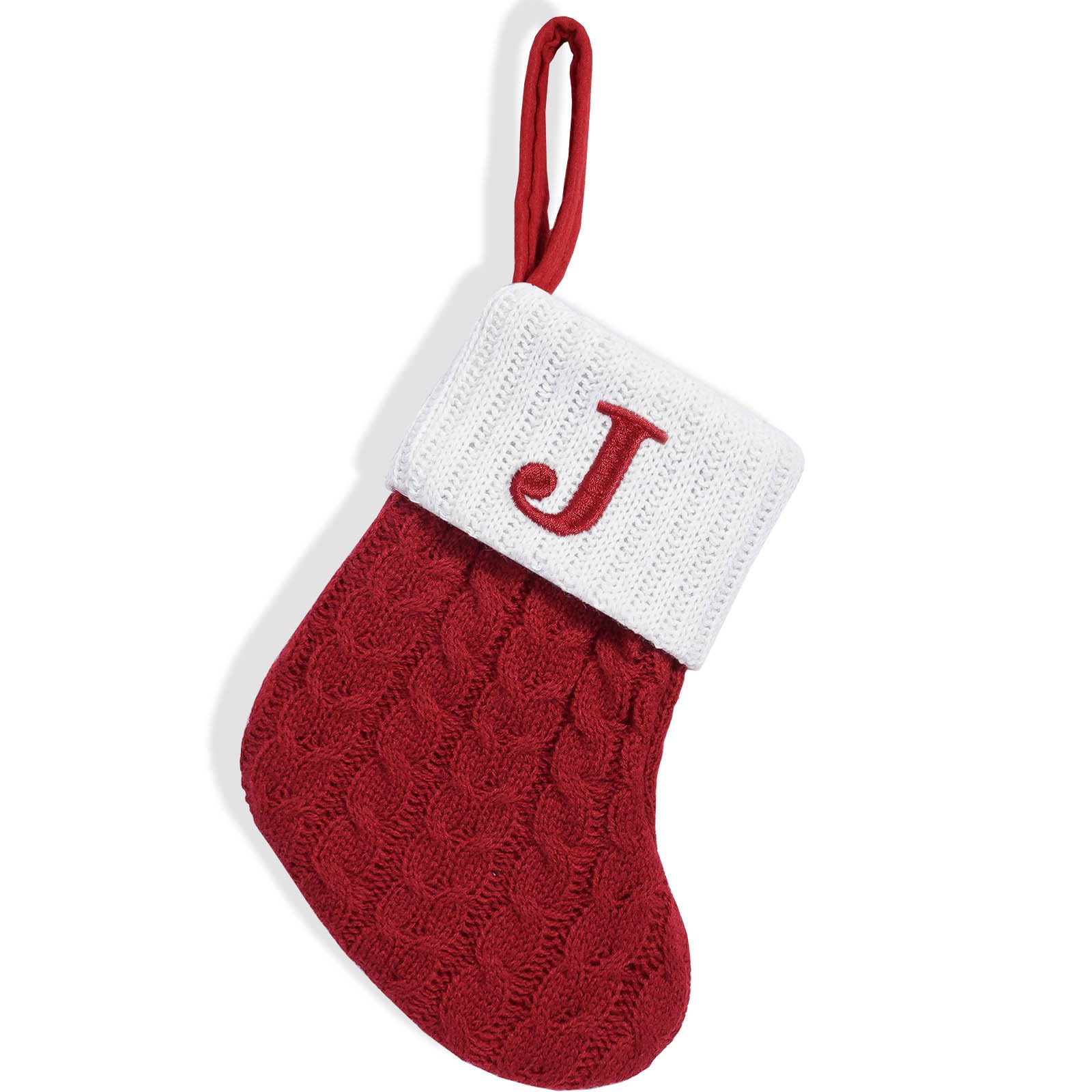 KAQNTUD Christmas Stockings with Initials Small Embroidered Letters Knitted Stockings Decorations for Family Christmas Tree Fireplaces Letters Hanging Socks Stockings for Decorations