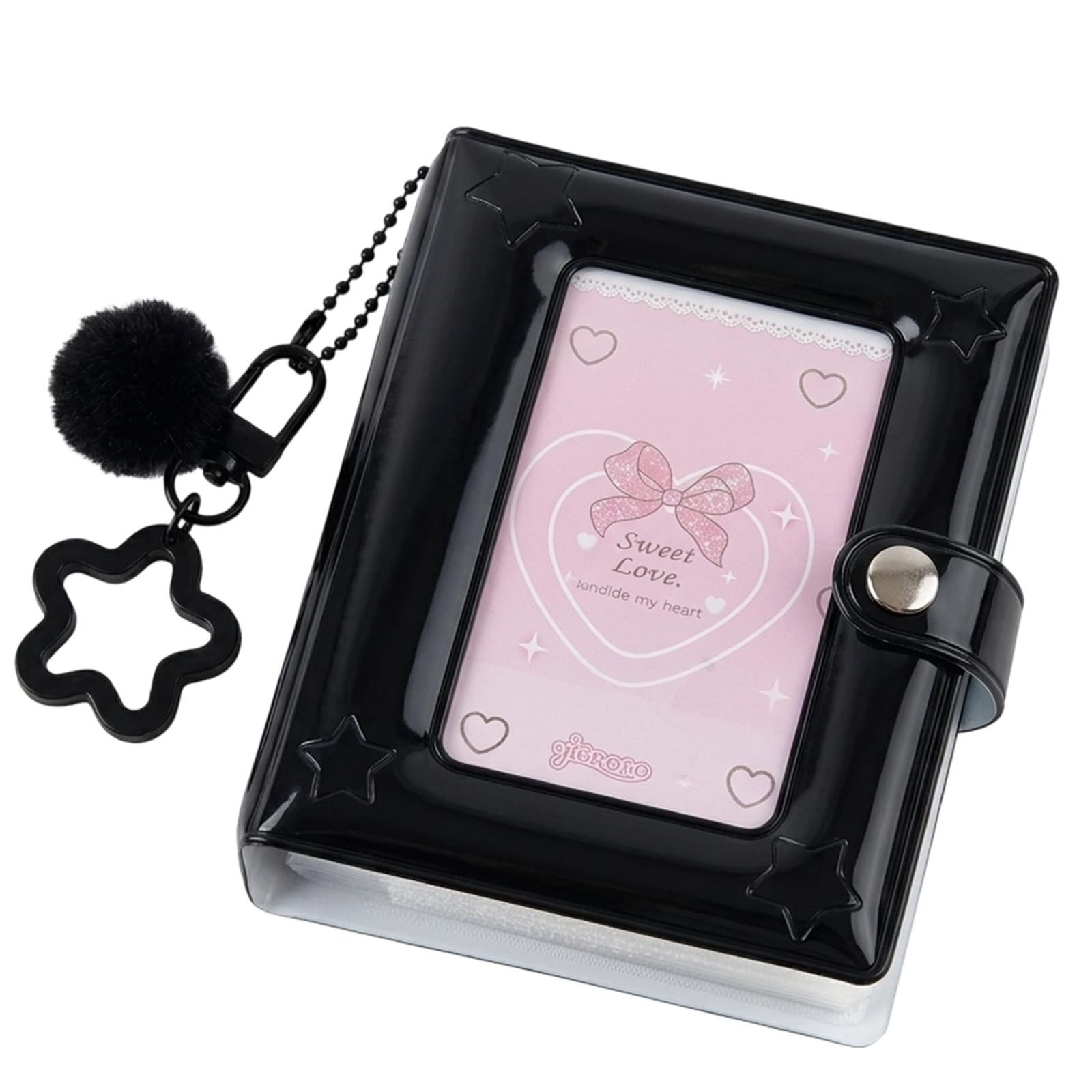 Black Kpop Photocard Binder, 40 Pockets Mini Photo Album with Star Charm & Snap Closure, for Music Lovers & Collectors, Suitable for Photocards and Polaroid Photos
