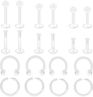 Clear Earrings for Sports Work Surgery Mix Set Plastic Clear Piercing Retainer Clear Cartilage Helix Tragus Conch Daith Ear Lobe Eyebrow Septum Nose Lip Labret Monroe Piercing Retainer 16g 20g
