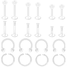 VCMART Clear Earrings for Sports Work Surgery Mix Set Plastic Clear Piercing Retainer Clear Cartilage Helix Tragus Conch Daith Ear Lobe Eyebrow Septum Nose Lip Labret Monroe Piercing Retainer 16g 20g