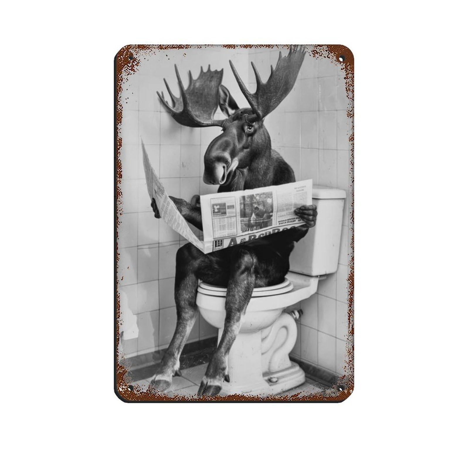 Lxwnze 20L X 30W Cm Moose Sitting On The Toilet Reading A Newspaper (2) Tin Sign Vintage Metal Pub Club Cafe Bar Home Wall Art Decoration Poster Retro 8X12inch(20X30cm)