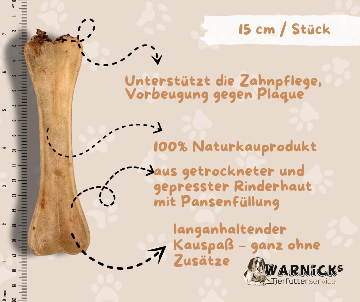 Warnick's Hundesnack Kauknochen mit Pansen 15 cm - 50 Stück | Gepresste Rinderhaut mit Pansenfüllung - Kausnack für Hunde als Leckerli & zur Zahnpflege - Naturbelassen