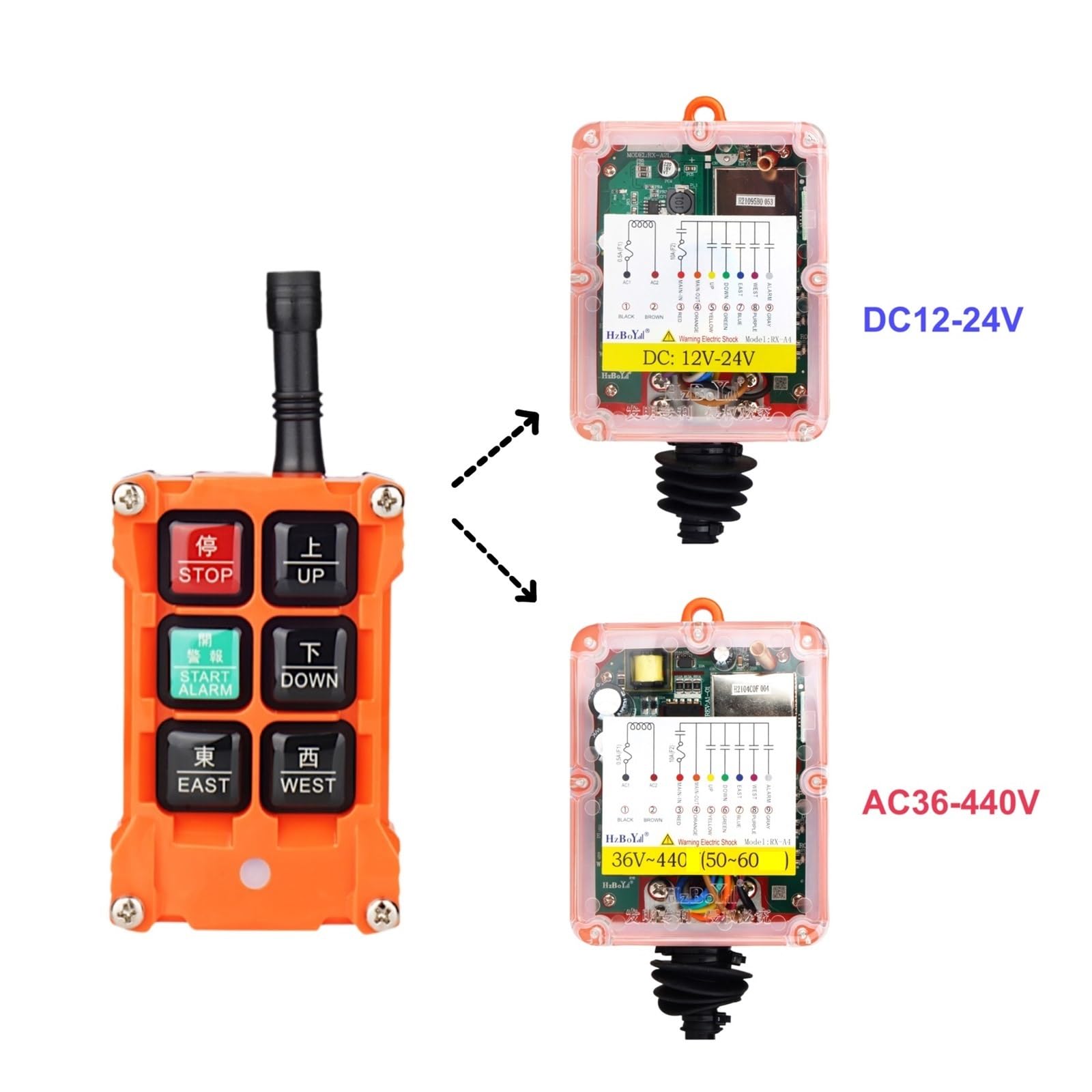 Controllo della Gru, 4 Pulsanti Chiave Singola velocità DC 12V-24V paranco Industriale Senza Fili Telecomando Ip67 Impermeabile Gru a Ponte(DC24 2T1R)