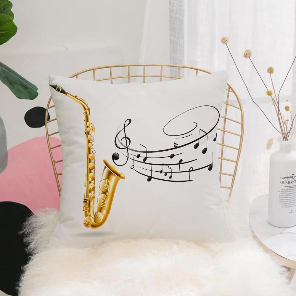 Hyosxw Jazz Music Decor, Illustration Of An Old Sax - A3 Cushion Cover,Throw Pillow Case Home Decorative For Living Room Bedroom Sofa Chair 18X18 Inch,Jazz Music Decor, Illustration Of An Old Saxophone,Pillowcase 45X45cm