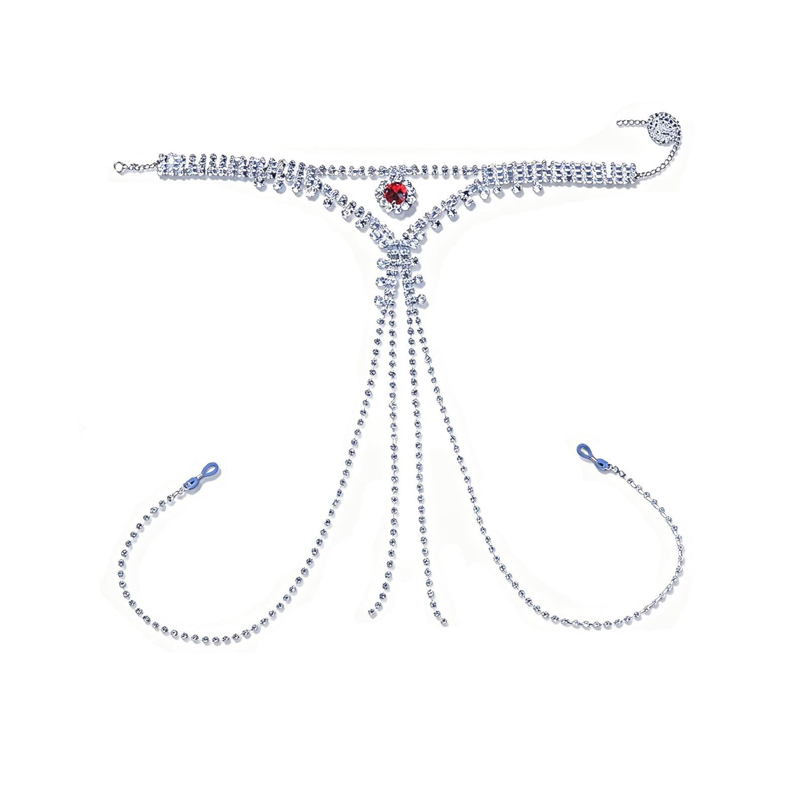 Rhinestone Red Stone Body Chain Non Piercing Nipple Chain Necklace Crystal Chest Chain Sexy Lingerie Nipple Jewelry Rave Body Jewelry for Women(Red Stone)