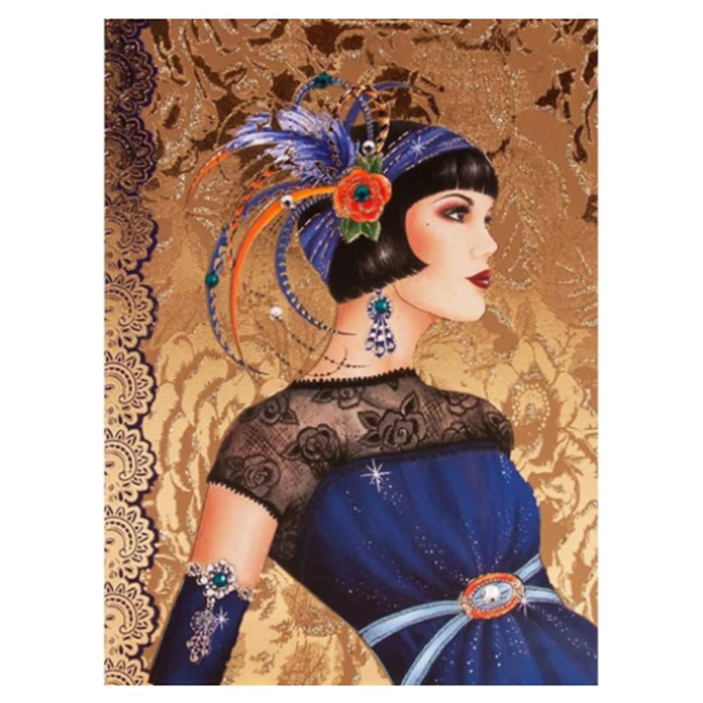 5D Diamond Painting Elegant Woman Kits for Adults DIY Lady Full Drill Paint by Number Kits Diamond Arts Craft Decorations 30x40cm/12x16in (Lady with Feather Headdress 21)