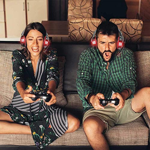 VersionTECH. Cuffie gaming per PS4 con microfono pieghevole, audio surround, luce LED, cancellazione del rumore, fascia imbottita. Compatibile con PS4/PC/Xbox One/PSP/smartphone/tablet
