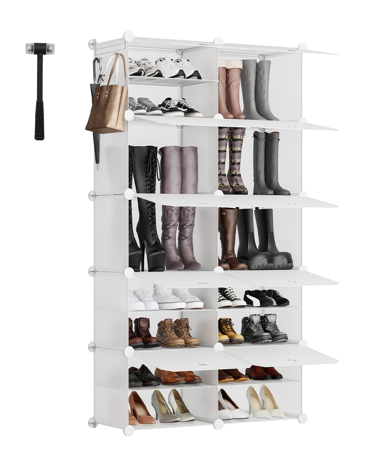 Sekey Armario Zapatero XXL 10 Compartimentos PP - Automonte con Martillo - Organizador Familiar Grande (84x31x152cm) - Almacenaje Máximo 40 Pares, Blanco
