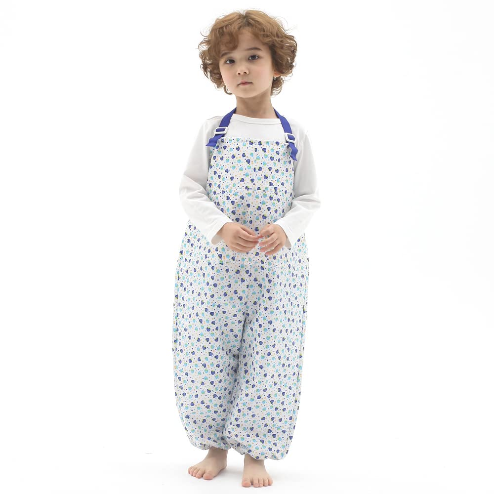 Kids Art Smock Dungaree Style, Lightweight Waterproof Painting Apron with Adjustable String, Quick-Dry Messy Play Overall for Boys Girls School Crafts, Blue Strawberry (39-L)