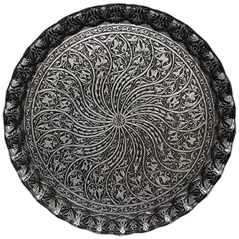CRYSTALIA Ottoman Metal Serving Tray Round, Decorative Metal Tray, Coffee Serving Tray, Turkish Tea Trays, Beverage Serving Plate, Decorative Tray, Gift For Mother Cover