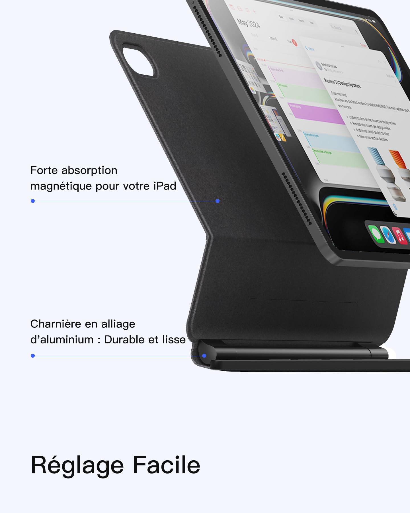 Inateck Housse Clavier magnétique pour iPad 10e génération 10,9 pouces/11e génération 2025 A16 11 Pouces : Support Flottant, rétroéclairage 7 Couleurs et trackpad, KB09119-10