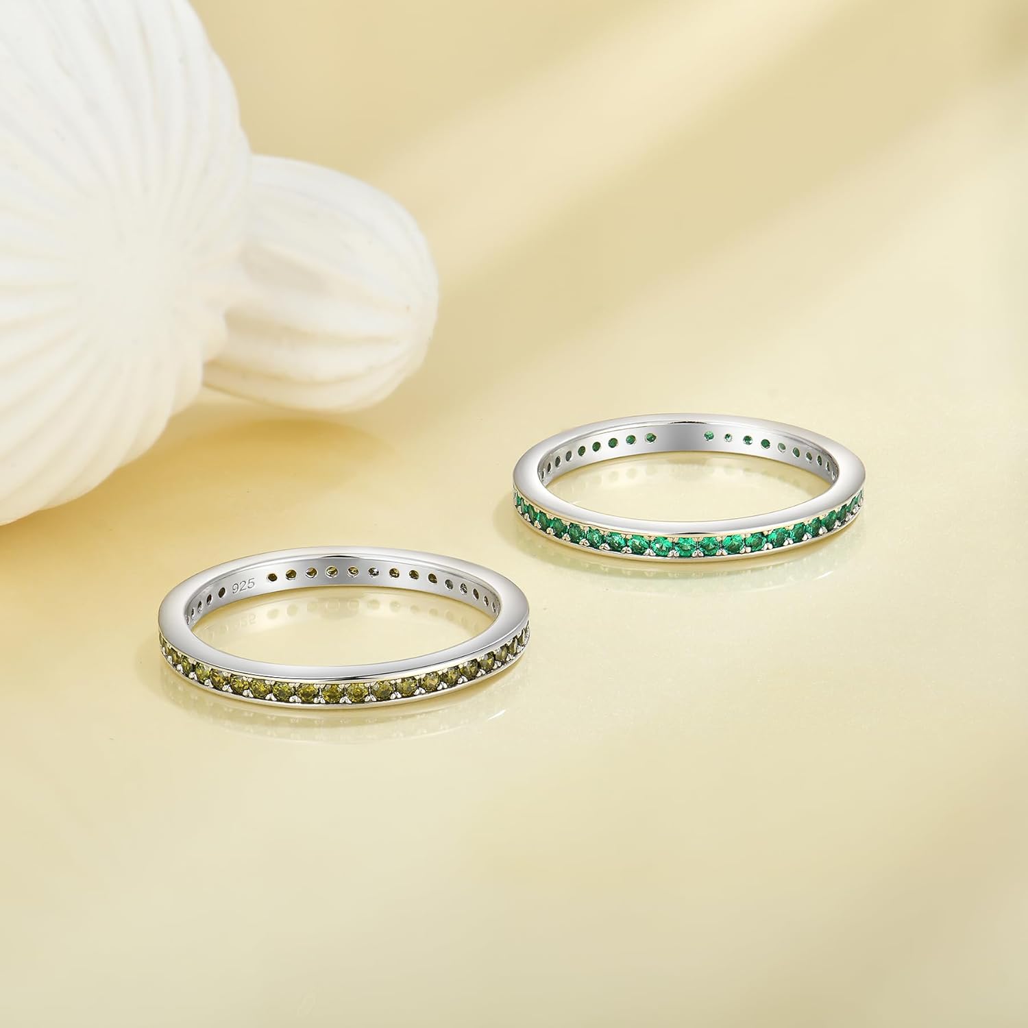 YL Women's Stackable Ring 925 Sterling Silver Eternity Bands Birthstone Stacking Rings