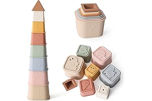 Baby Stacking Cups Toy - Fun & Educational 8-Pack Stacking Tower with Soft Teething Material