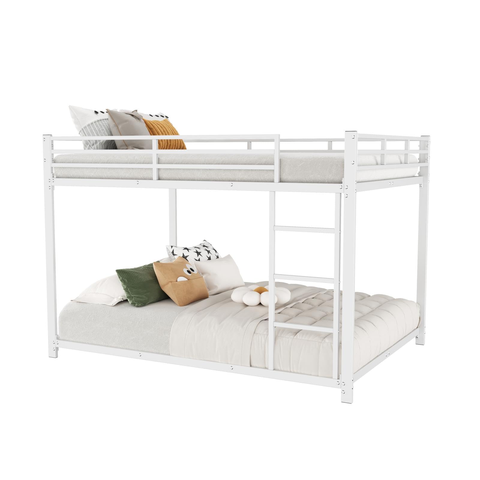 PUGSDRLY Lit Superposé en Fer 140x200cm, 2 Places pour Adolescent et Enfant, Cadre de Forme Classique (Blanc)