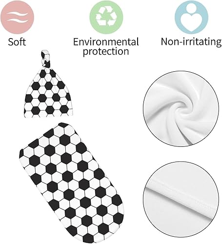 Miniatura 5 de Manta de bebé de fútbol con juego de gorro, suave y elástica, manta de bebé con estampado de fútbol, saco de envolver para niño y niña